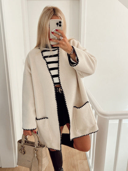Graceful Glamorous Fashion Color Contrast Woolen Coats