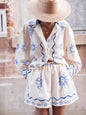 Trendy Fashion Printed Linen Leisure Shirt Shorts