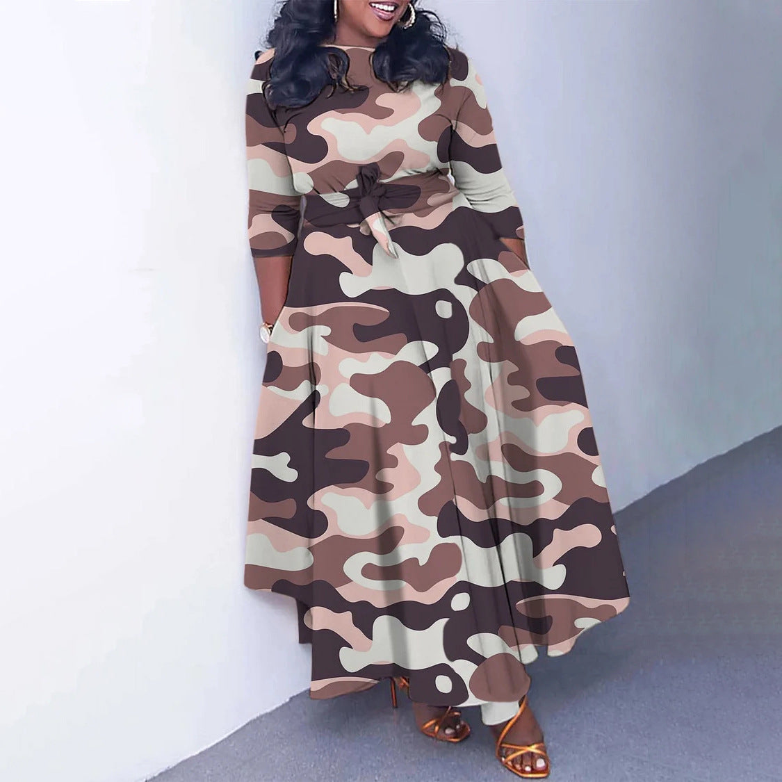 Women's Fashion Elegant Tied Printed African Mid-length Dresses