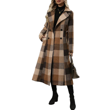 Women's Lapel Woolen Lace Up Double Breasted Extended Coats