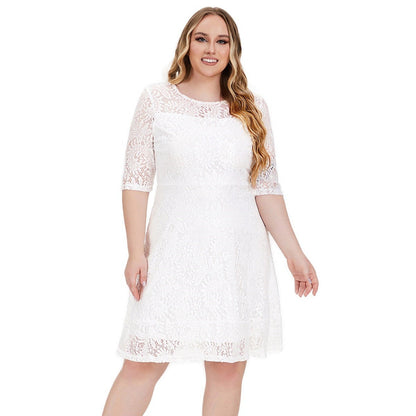 Women's Round Neck Lace Mid-length Formal Dress Dresses