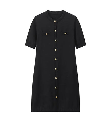 Women's Knitted Short-sleeved Button Wool Dress Dresses