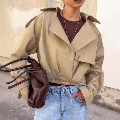 Women's Leisure Cargo Windbreaker Design Loose Collar Coats