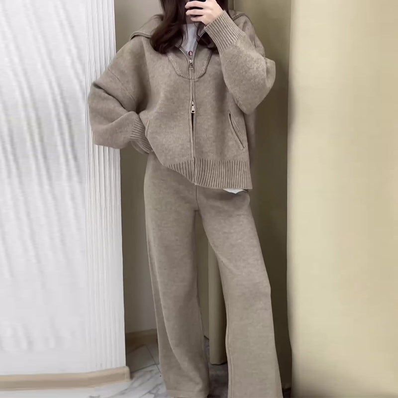 Women's Autumn Polo Collar Solid Color Thick Suits