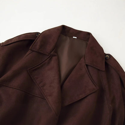 Women's Fashion Casual Retro Brown Lace Lapel Coats