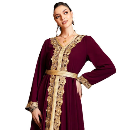 Women's Chiffon Irregular Dress Stitching Lace Saudi Clothing