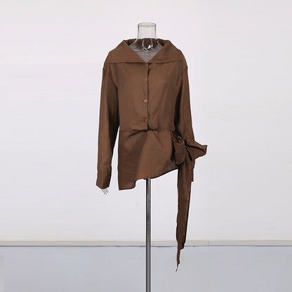 Women's Solid Color Long-sleeved Autumn Fashion Loose Waist Blouses