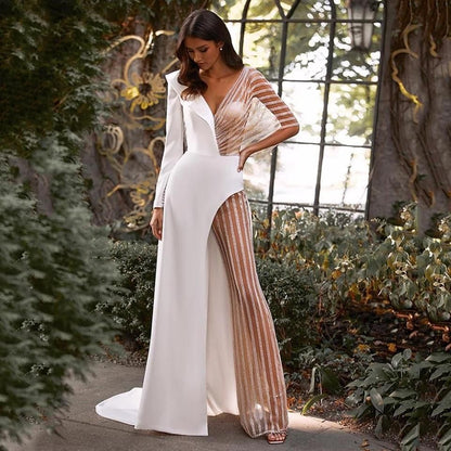 Women's Spring Patchwork Lace Irregular Dress Color Wedding Dresses