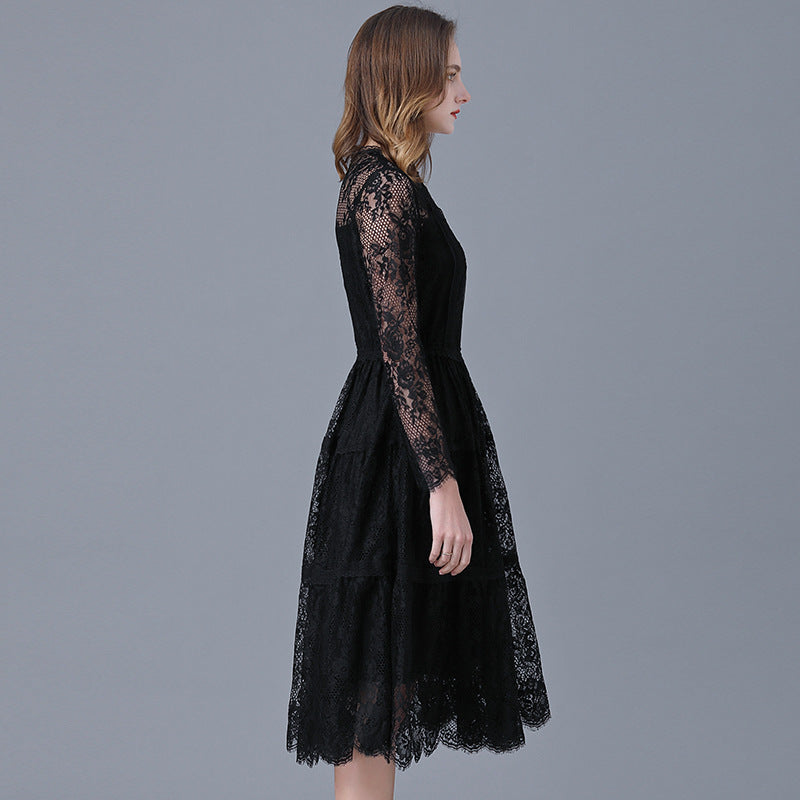 Women's Lace Dress French Chubby Black Primer Dresses