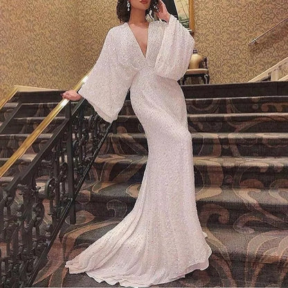 Long Sleeve Sequin Formal Dress Fishtail Wedding Dresses