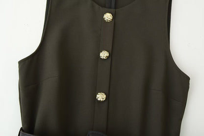 Women's Autumn Pullover Round Neck With Belt Skirts