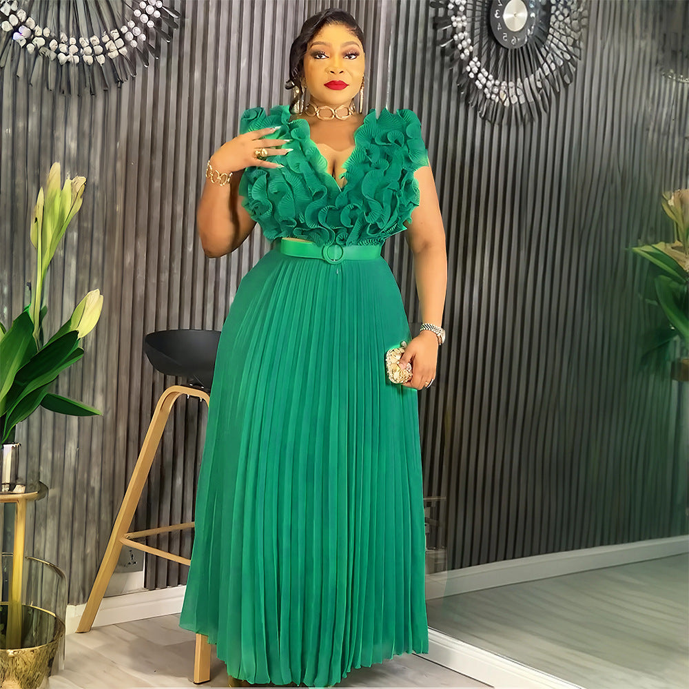 Women's African Three-dimensional Flower Sleeveless High Waist Dresses