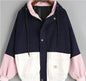 College Style Loose Color Matching Hooded Coats