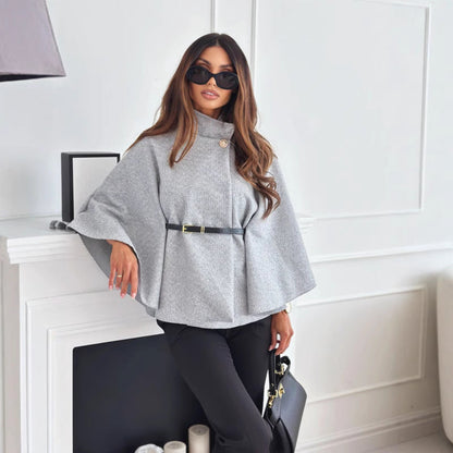 Solid Color Waist Tight Strap Woolen Coats