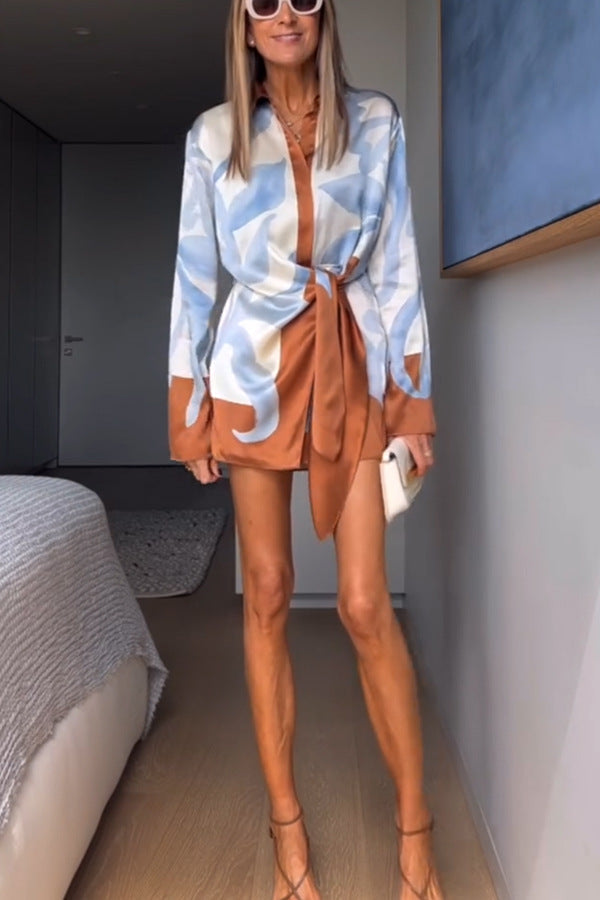 Women's Casual Irregular Knotted Fashion Long Sleeve Dresses