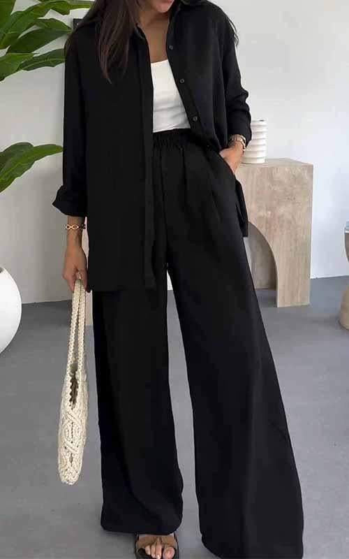 Women's Solid Color Loose Casual Wide Leg Suits