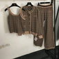 Women's Jacquard Knitted Three-piece Set High Waist Suits