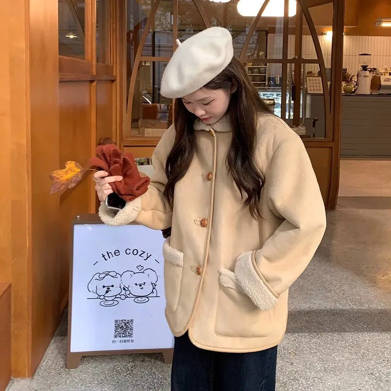 Fashionable Korean Stitching Design Lapel Warm Jackets