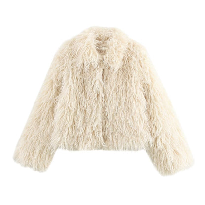 Women's Faux Fur Effect Lapel Long Sleeve Coats