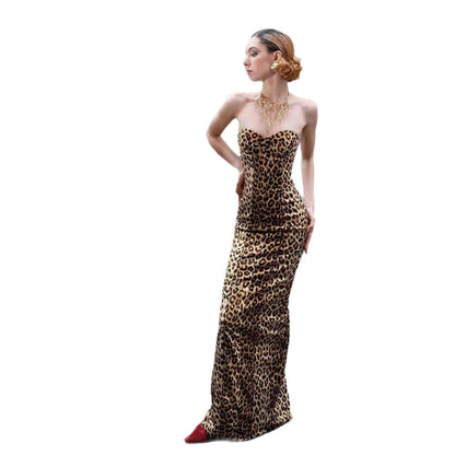 Low Cut Leopard Print Printed Sexy Back Dresses