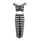 Women's Sexy Gold Buckle Black White Striped Dresses