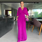 Women's Color Pleated Bat Sleeve High Waist Big Swing Long Dresses