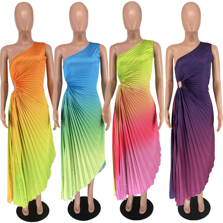 Women's Fashion Gradient Plain Printed Draped Dress Dresses
