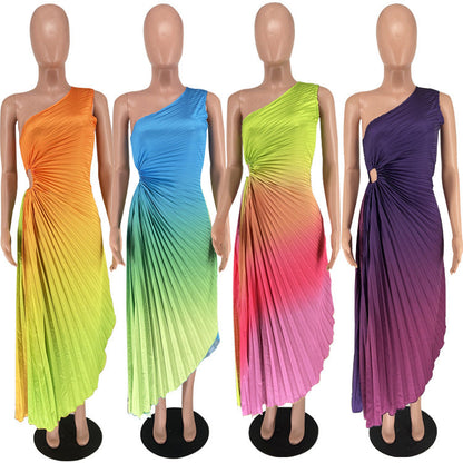 Women's Fashion Gradient Plain Printed Draped Dress Dresses