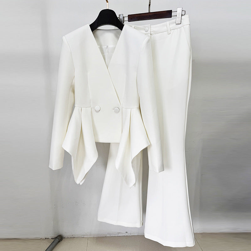 Stylish Designer Ruffle Slim Two-piece Set Suits