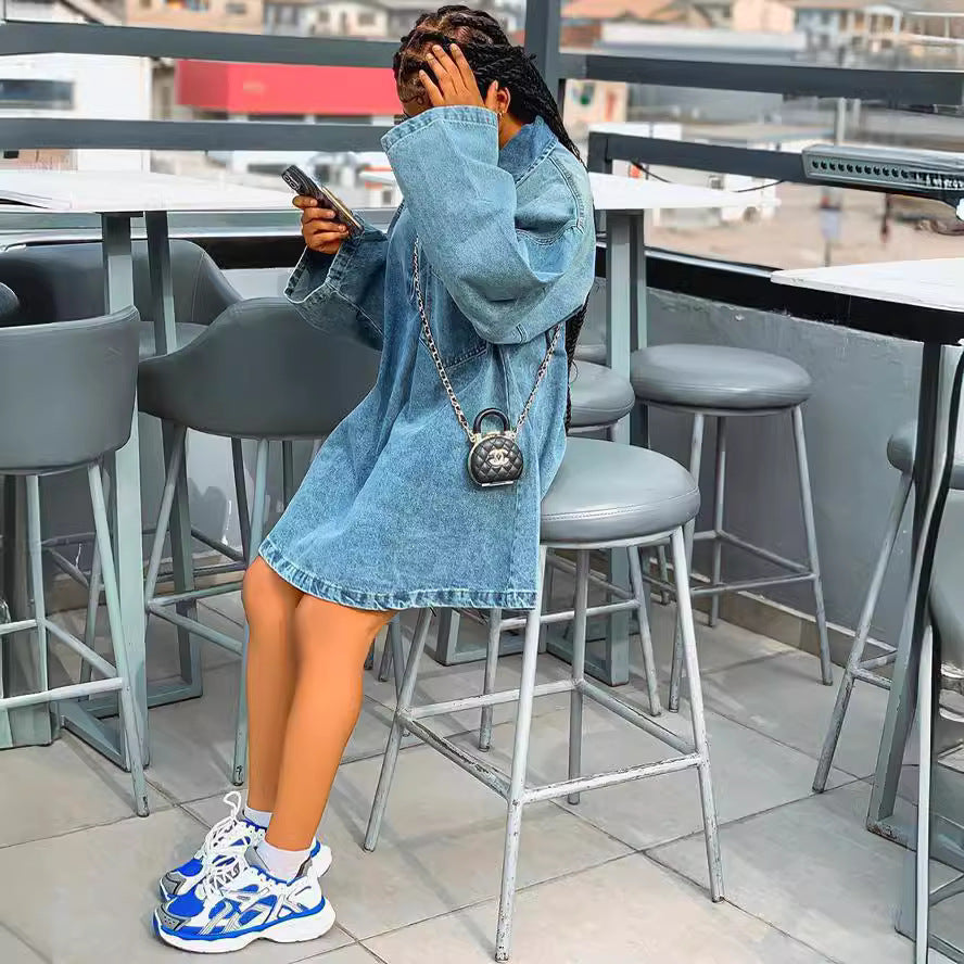 Women's Dress Fashion Polo Collar Loose Denim Dresses