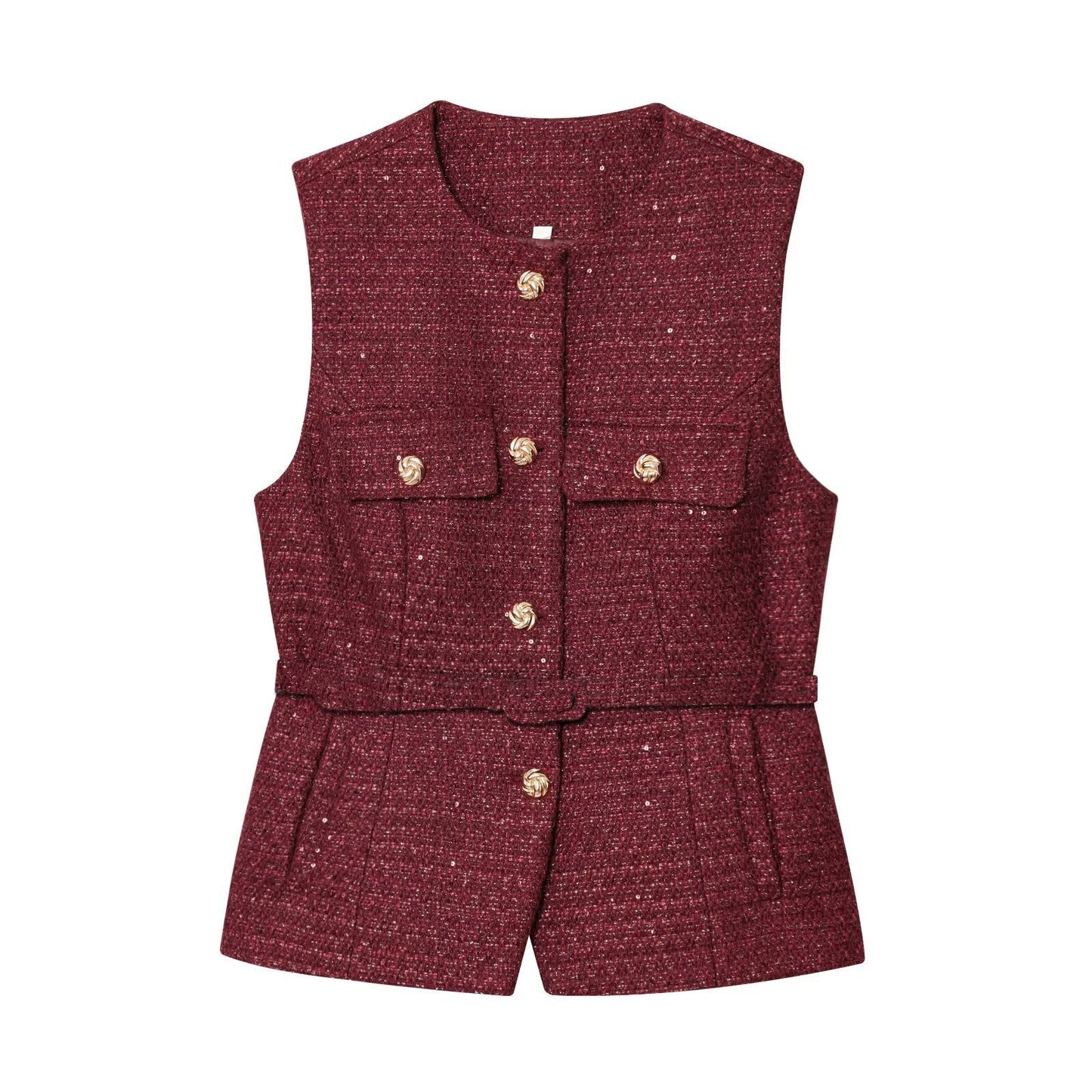 Women's French Design With Belt Sequin Decorative Coats