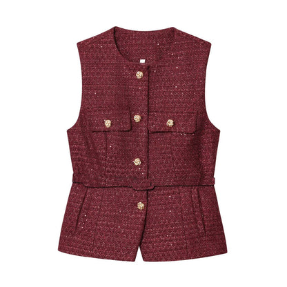 Women's French Design With Belt Sequin Decorative Coats