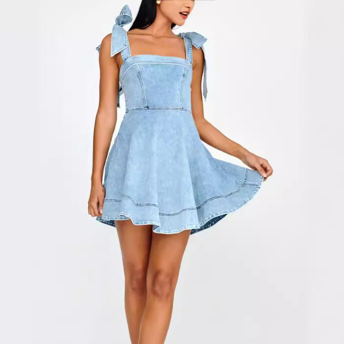 Women's Temperament Commute Fashion Suspenders Denim Dress Dresses