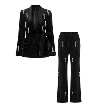 Beaded Mid-length Veet Elastic Waist Fashion Suits