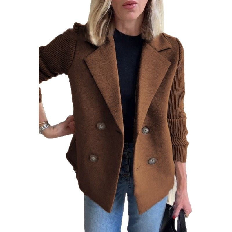 Women's Spring Fashion Temperament Wool Stitching Woolen Coats