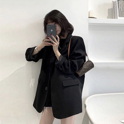 Women's Black Fashion Korean Style Loose Small Suits