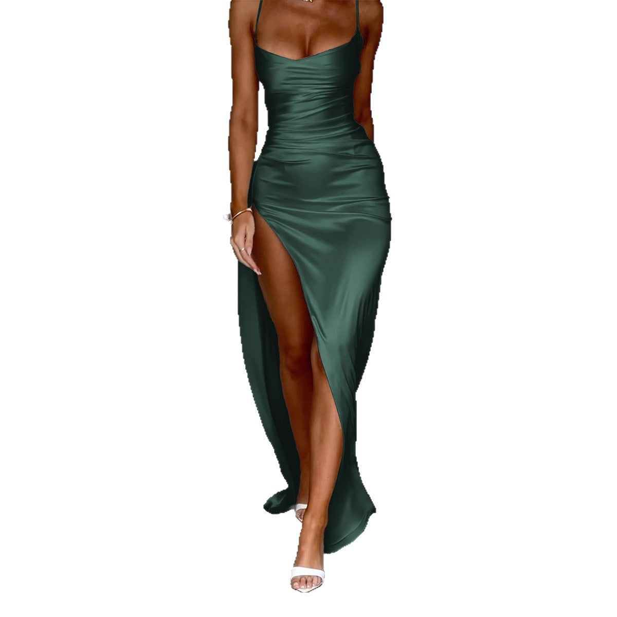 Women's Autumn Elegant Satin Dress Sleeveless Split Dresses