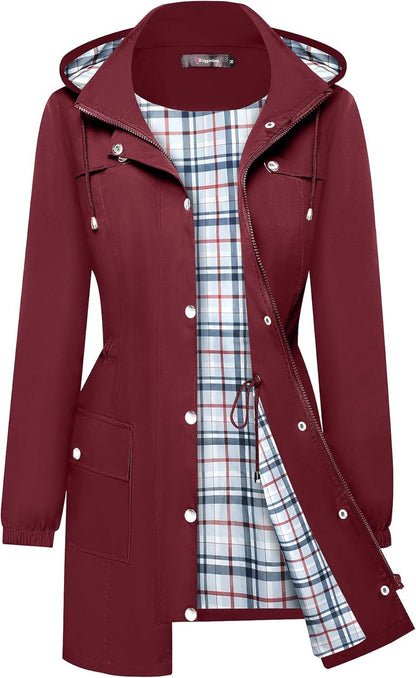 Women's Casual Fashion Plaid Long Sleeve Anorak Coats