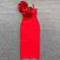 Red Flower Backless Slim Mid-length Bandage Dresses