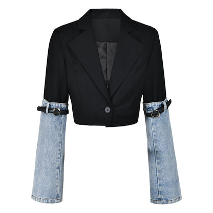 Women's Contrast Color Patchwork Denim Autumn Design Coats