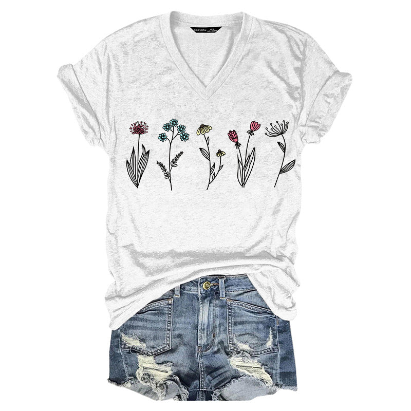 Women's Duplex Printing Sleeve Pullover T-shirt Summer Blouses