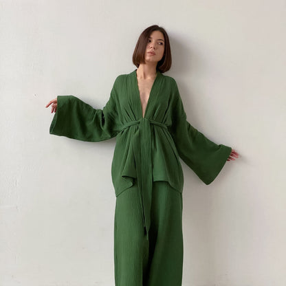 Women's Spring French Style Loose Gauze Shirt Suits