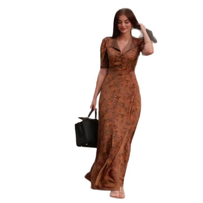 Women's Summer Collar Tight Waist Brown Casual Dresses