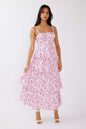 Women's Waist Trimming Spaghetti Straps Printed Long Dresses