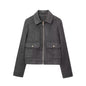 Women's Zipper Ornament Soft Long Sleeve Lapel Coats