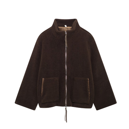 Women's Color Idle Style Lamb Wool Turtleneck Coats