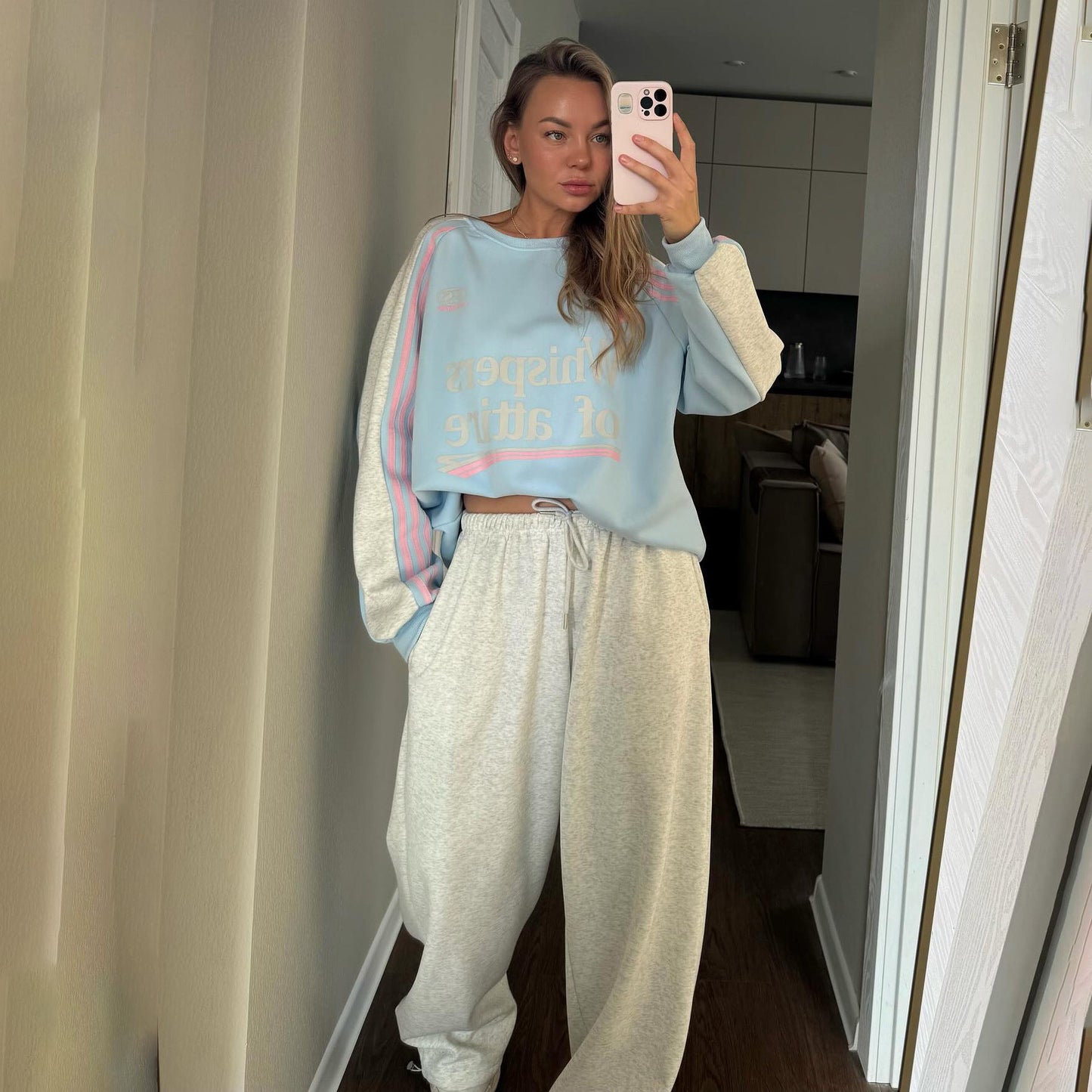 Women's Contrast Sports Round Neck Loose Long Suits
