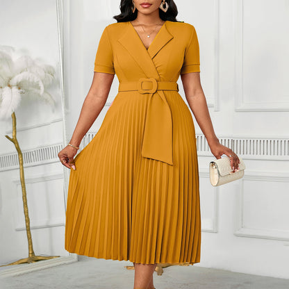 Sleeve Fashion Elegant Pleated High Waist Dresses