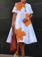 Women's Collar Pleated Sleeve White Background Loose Dresses