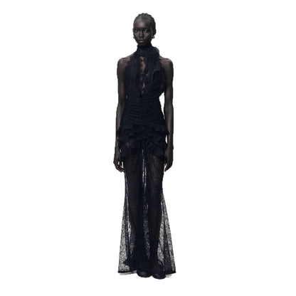 Sexy Deep V Halter Lace Elegant Slim Dresses